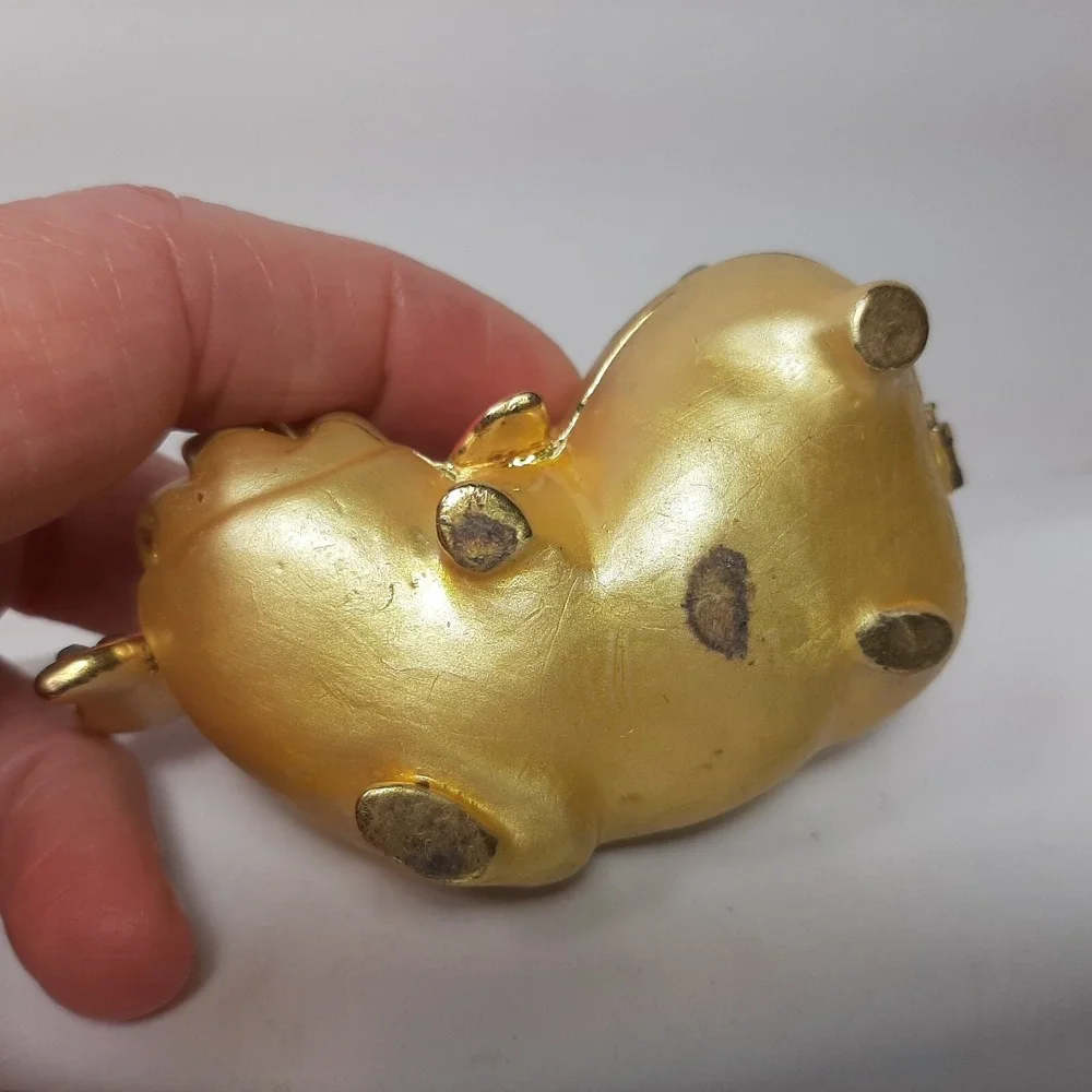Gold and Pink Happy Smiling Hindu Pig Metal Enamel Hinged Box 3.25